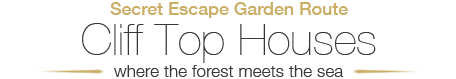The Luxury Retreats' Cliff Top Houses logo, with the words 'Luxury Retreat' in gold text in the first line, then the name 'Cliff Top Houses' in big text in the second line, and lastly the slogan 'where the forest meets the sea' written in small text with two small horizontal gold lines on either side of the text.